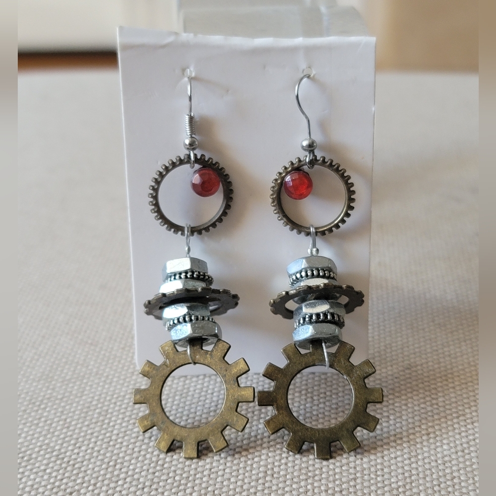 HAND CRAFTED Metal Gear Drop Earrings